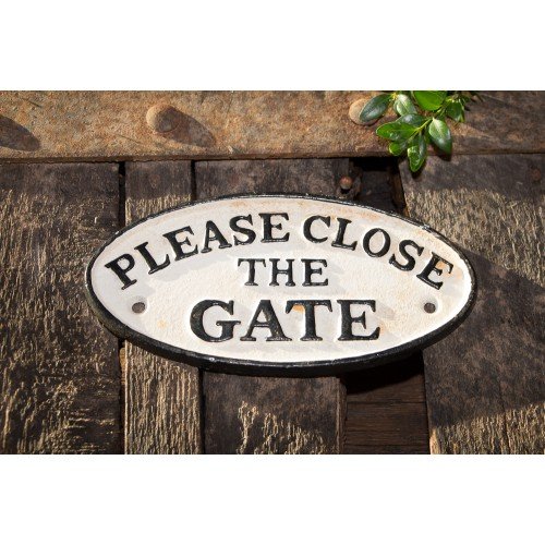 Schild Eisen "Please close the Gate" Gusseisen