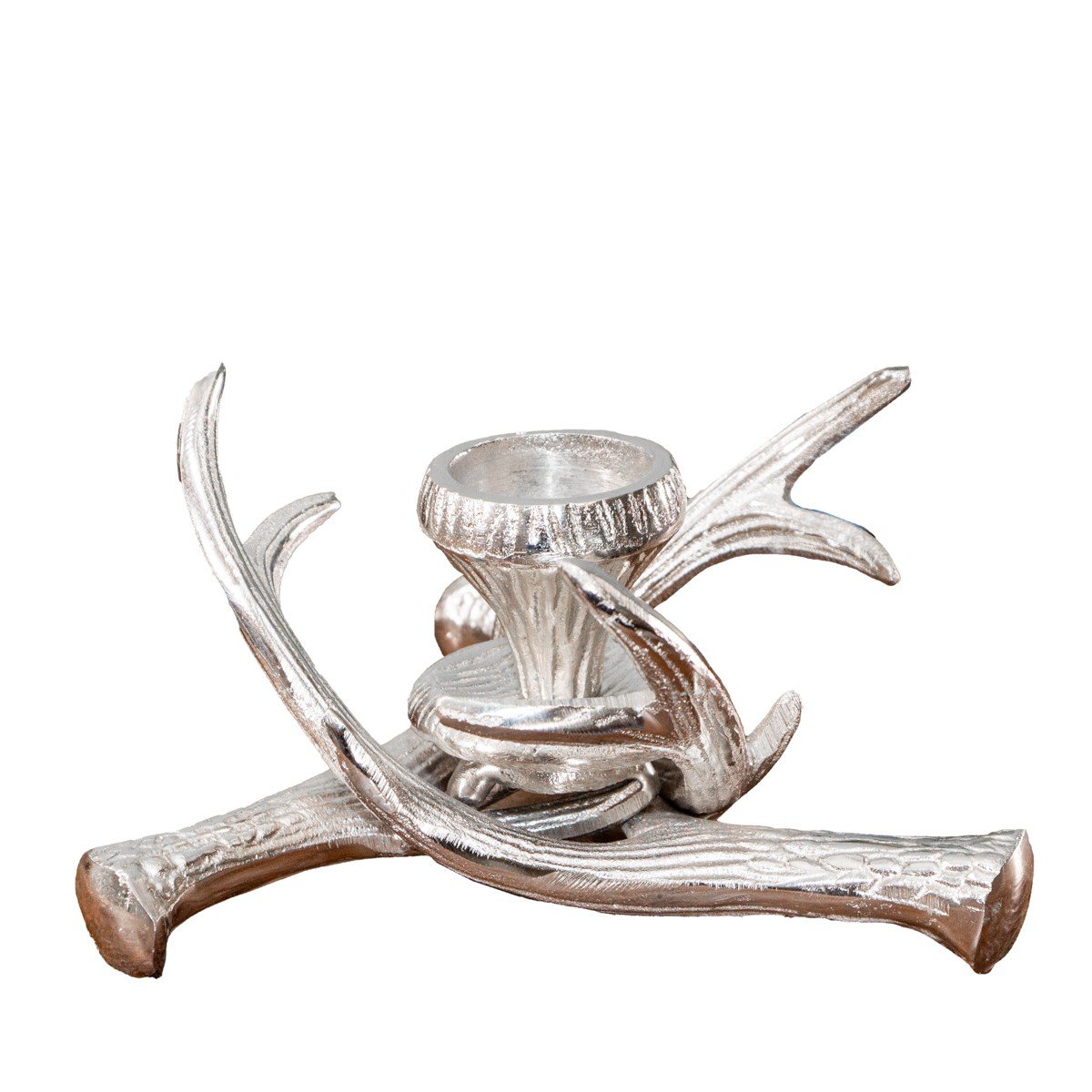Kerzenhalter, Geweih, Stumpenkerze, Chabby Chic | Aluminium, Silber | H  10,0 x B 20,5 cm