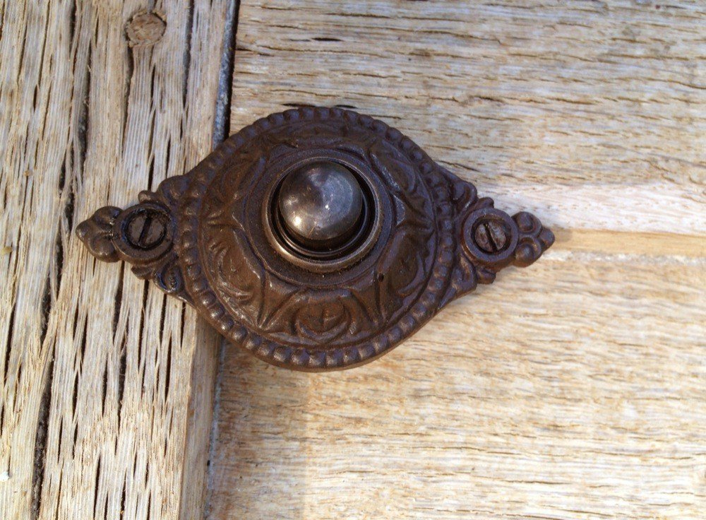 Klingel im Gründerzeit-Stil sehr schön verziert Türklingel Antik-Eisen 
