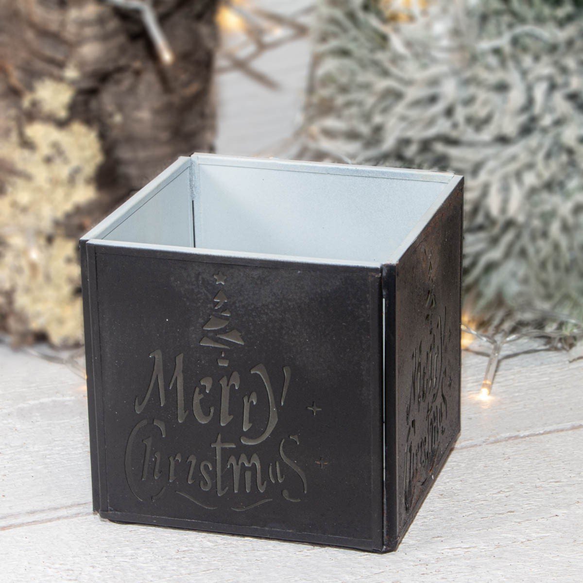 Teelichthalter, Metall, Weihnachtsdeko | Eisen, schwarz | H10,5xB10,5 cm