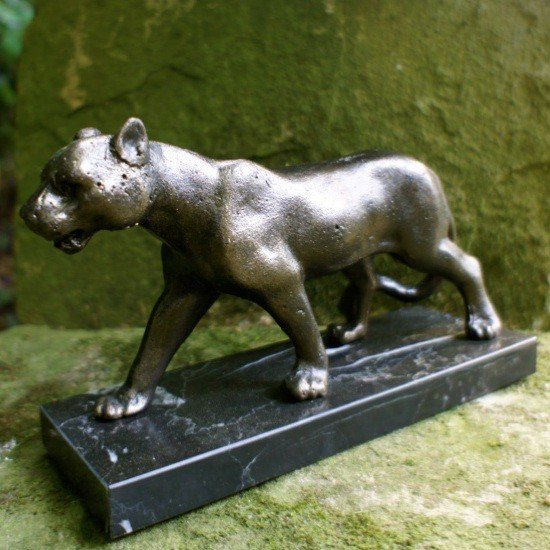 schwere Bronze-Optik hochwertige Schreibtisch Deko Skulptur Leopard Tierfigur 