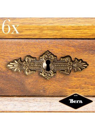 Schlüsselplatte mit Schlüsselloch, Eisen in Antikmessing, Serie "Bern", 6er Pack