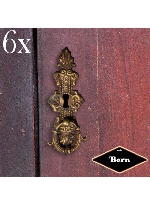 Schlüsselplatte mit Griff, Eisen in Antikmessing, Serie "Bern", 6er Pack