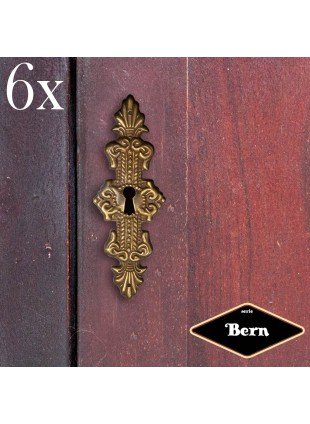 Schlüsselplatte mit Schlüsselloch, Eisen in Antikmessing, Serie "Bern", 6er Pack