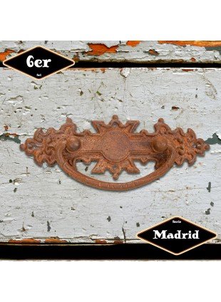 Schubladengriff,Serie "Madrid",6er Pack| Eisen rostig | H4,5xB11,3cm