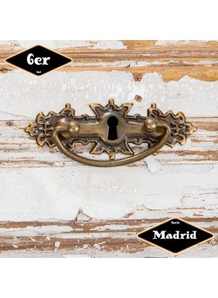 Schubladengriff,Serie "Madrid",6er Pack | Eisen in Messing pat. | H4,5xB11,3cm
