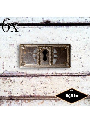 Schlüsselplatte mit Schlüsselloch,  Eisen in Antikmessing, Serie "Köln", 6er Pack