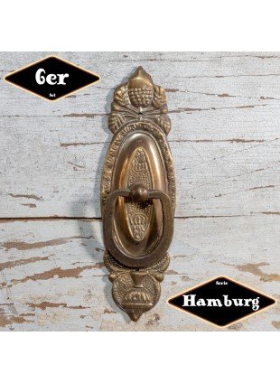 Schubladengriff,Serie"Hamburg",6er Pack|Gusseisen in Messing pat.|H12,6x3,7 cm