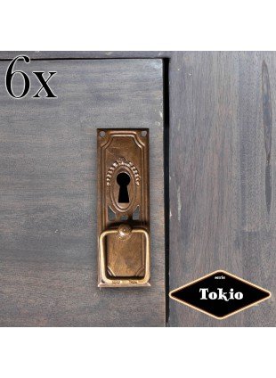Schlüsselplatte mit Griff, Eisen in Antikmessing, Serie "Tokio", 6er Pack