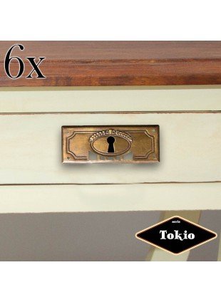 Schlüsselplatte mit Schlüsselloch, Eisen in Antikmessing, Serie "Tokio",6er Pack