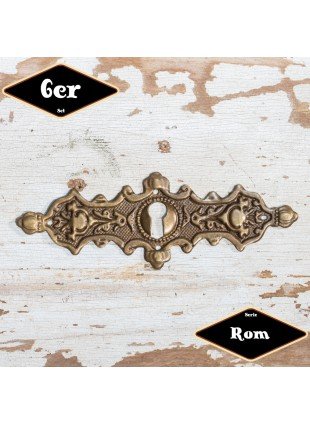 Schlüsselplatte,Serie"Rom",6er Pack|Gusseisen in Messing pat.|H4,4xB12,6cm
