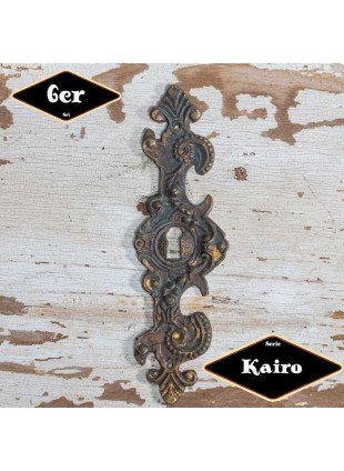Schlüsselplatte,Serie"Kairo",6er Pack|Gusseisen in Messing pat.|H12,0xB3,3cm