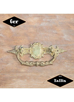 Schubladengriff,Serie"Tallin",6er Pack|Gusseisen in Messing gl.|H4,5x11,3cm