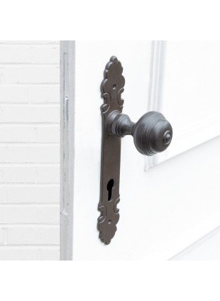 Türbeschlag mit Knauf für Haustüren, Knauf - feststehend | PZ92 | Eisen braun