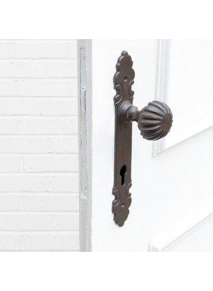 Türbeschlag mit Knauf für Haustüren, Knauf - feststehend | PZ92 | Eisen braun