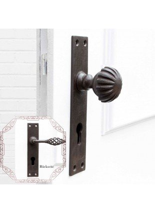 Türbeschlag mit Türklinke & Knauf für Haustüren,Edles Design | PZ72 |Eisen braun