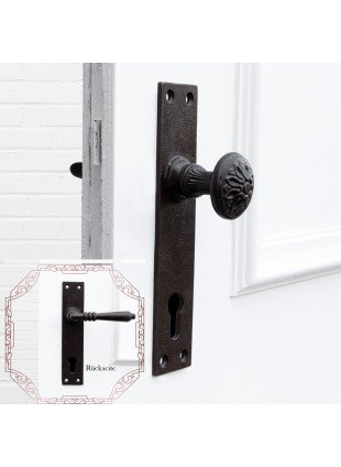 Türbeschlag mit Türklinke & Knauf für Haustüren | PZ92 | Eisen braun