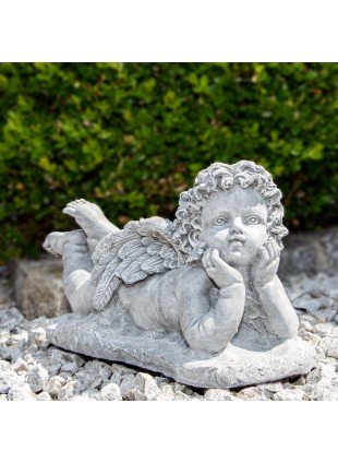 Engel, Skulptur, groß, Bauch liegend | Stein, Grau | H 21,0 x B 37,0 cm