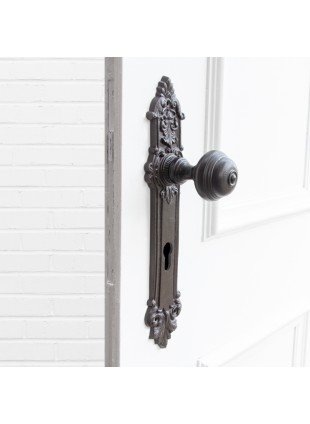 Türbeschlag mit Knauf für Haustüren-Langschilder | PZ92 | Eisen braun