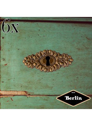 Schlüsselplatte mit Schlüsselloch, Eisen in Messing pat.,Serie "Berlin",6er Pack