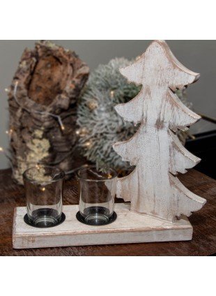 Teelichthalter, Tannenbaum, Weihnachtszeit |Eisen,Weiß | H5,5xB15,0cm