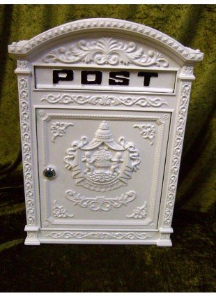 Briefkasten London weiß aus Alu wie historisch englischer Wandbriefkasten