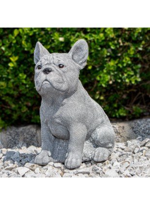 Hundewelpe, Skulptur, groß, Bulldogge | Stein, Grau | H 28,5 x B 17,5 cm
