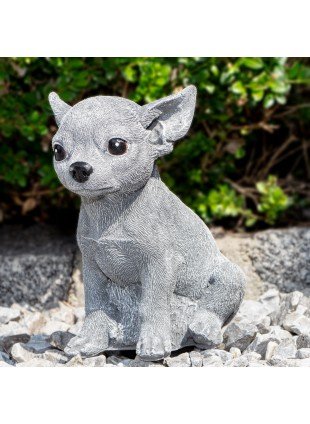 Hundewelpe, Skulptur, klein, Chihuahua | Stein, Grau | H 17,5 x B 11,0 cm