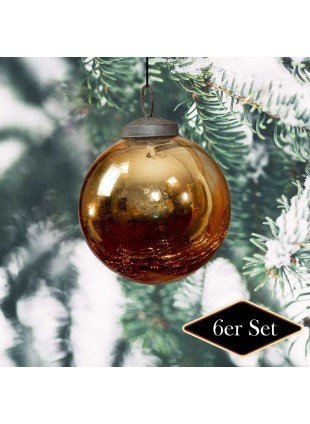 Christbaumkugelset, Krakeliertes/frozen Glas, Gold, Weihnachten, 6er Set