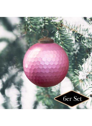 Christbaumkugelset, Pink, Struktur, Baumschmuck, Weihnachten, 6er Set
