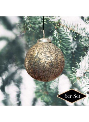 Christbaumkugeln, Krakeliertes/frozen Glas, goldbraun, Weihnachten, 6er Set