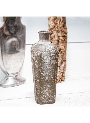 Dekoflasche, Vase, Groß, Chabby Chic | Glas, Grau-weiß | H 31,0 x B 11,0 cm