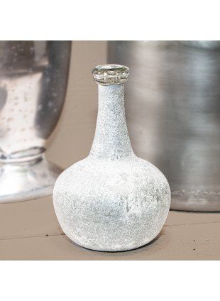 Dekoflasche, Vase, Groß, Chabby Chic | Glas, Grau-weiß | H 21,5 x B 14,0 cm