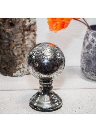 Dekokugel, Sockel, Chabby Chic | Glas, Silber-Schwarz | H 17,0 x B 9,5 cm