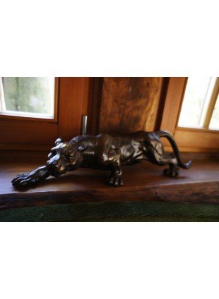 Panther Skulptur für den Schreibtisch, Deko Raubkatze, Jaguar in Bronze-Opitk 