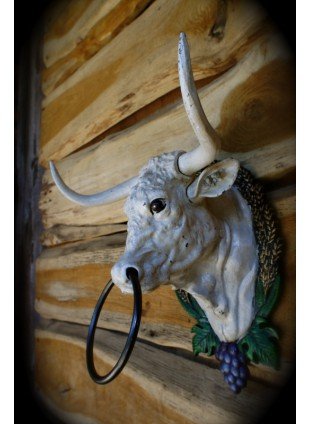Stier, Büffel Kopf im Cowboy-Look mit Anbindering Country Western Wanddekoration