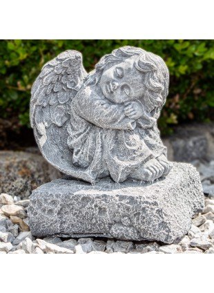 Engel, Skulptur, groß, Steinsockel | Stein, Grau | H 22,5 x B 18,5 cm