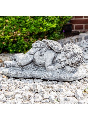 Engel, Skulptur, groß, seitlich liegend | Stein, Grau | H 15,0 x B 35,0 cm