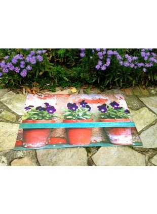 Fußmatte mit Stiefmütterchen, Feuchtigkeit aufnehmende Matte im Landhausstil