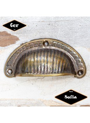 Schubladengriff,Serie "Sofia",6er Pack,|Eisen in Messing pat. | H3,8xB8,2cm