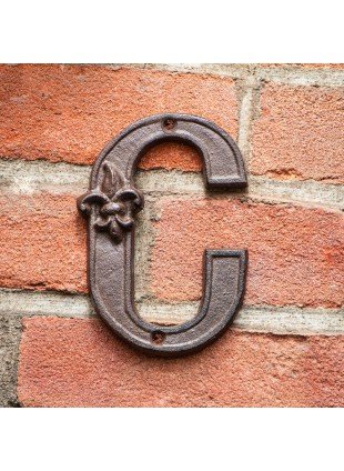 Stilvoller Buchstabe "C" für Hauswand, Hausnummer | Eisen, Braun | H12,0xB8,0cm