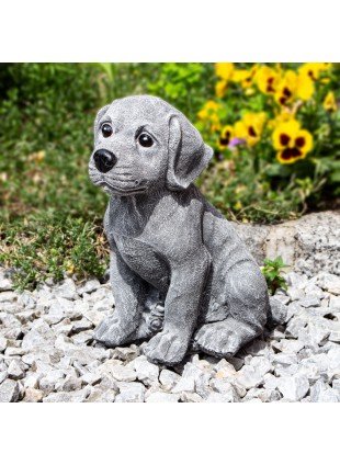 Hundewelpe, Skulptur, groß, Labrador | Stein, Grau | H 25,5 x B 16,0 cm