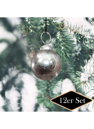 Christbaumkugeln, glanz, Silber, klein, Weihnachten, 12er Set