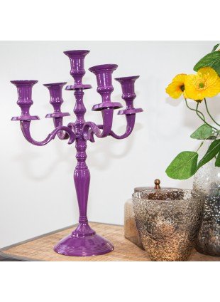 Kerzenhalter, 5 Kerzen, Chabby Chic, lackiert  | Eisen, Violett | H39,0xB28,5 cm