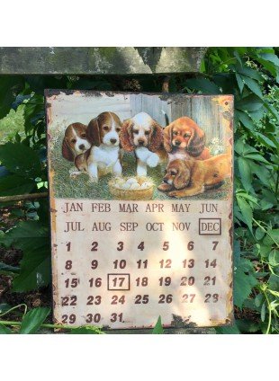 Blechschild Vintage Kalender Metall Küchenkalender - niedliche Hunde Bild Küche