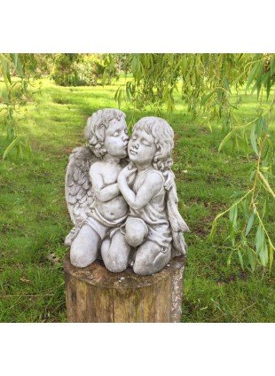 Zwei Engel Dekoration Garten - frostfeste Skulpturen aus Steinguss- Grabschmuck