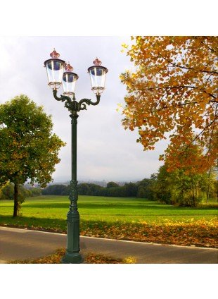 Dreiarmige Aussenleuchte Park Außenlampe Mastlampe Landhaus Leuchte - H.294 cm