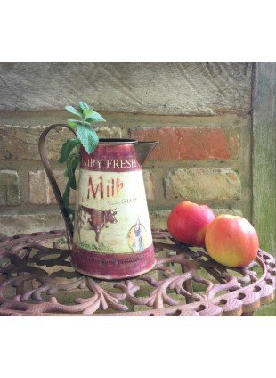 Milchkanne mit Kuh - Vintage - Blechkanne als Gartendeko Landhaus Blumenvase