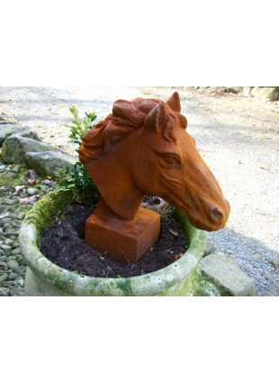 Pferdekopf Skulptur für Pfosten und Mauerpfeiler Gartendeko Pferd  Eisen-Rost 