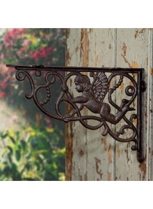 Regalwinkel, Engel, Regalhalter aus Gusseisen, Wandkonsole in Antikbraun